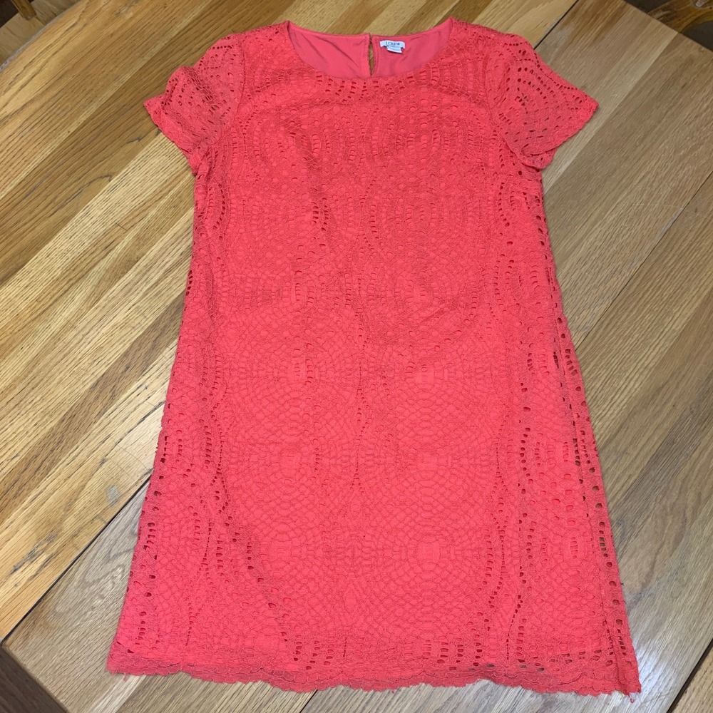 J.Crew Coral Pink Eyelet Lace Shift Dress Short Sleeve H5408 Womens‎ Size 10